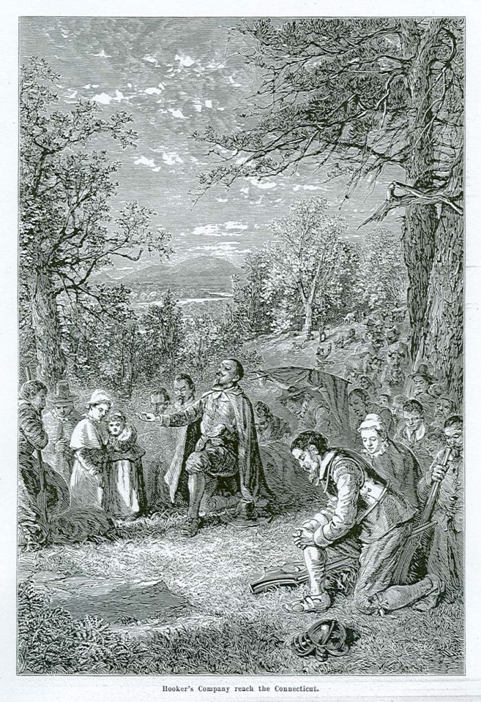 A depiction of Thomas Hooker and his followers reaching Connecticut.